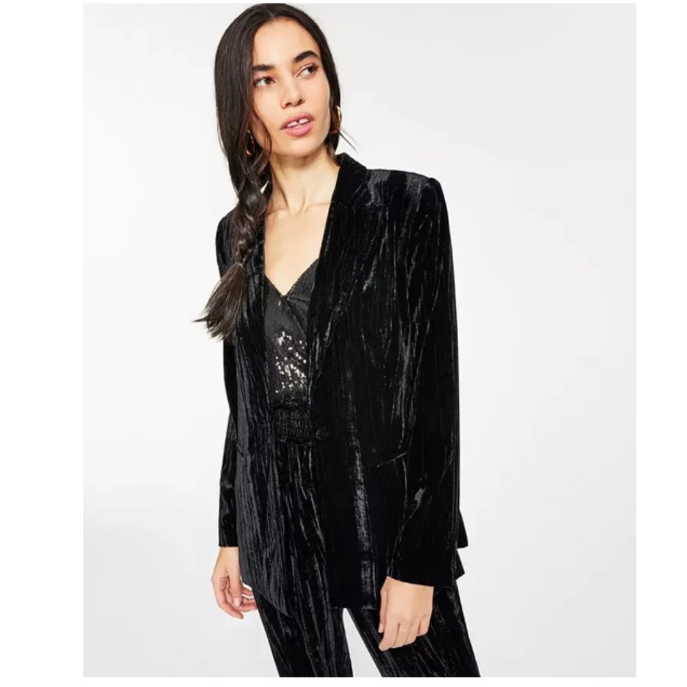 Leyden 2-Piece Women’s Velvet One Button Blazer & Pants Black Size Large